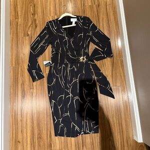 Lulu's Elegant Black and Gold Long Sleeve Dress